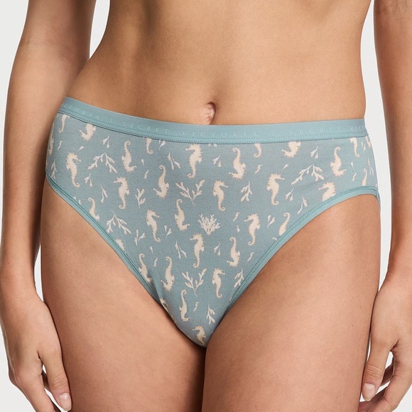 Victoria's Secret Stretch Cotton High-Leg Brief Panty Jupiter Blue Seahorses L - Picture 3 of 5